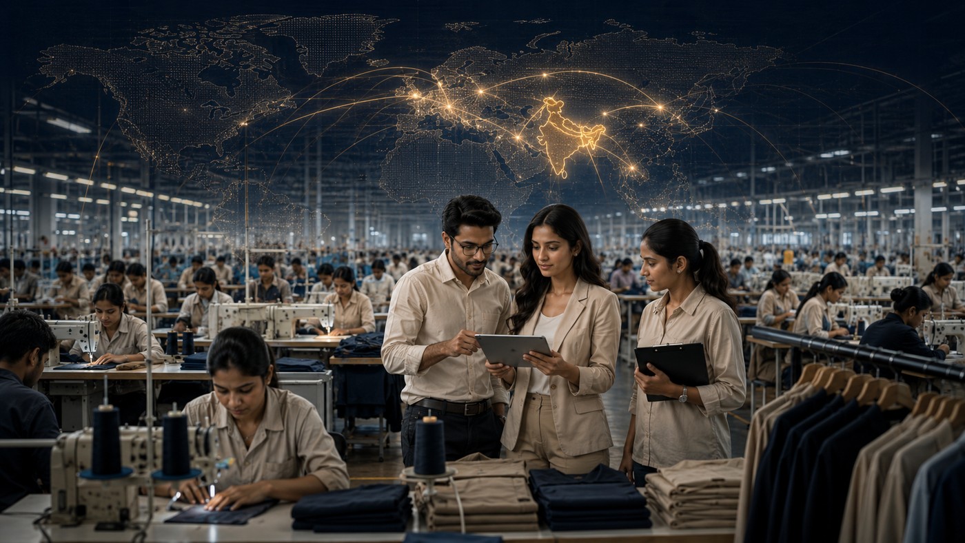 Modern textile manufacturing environment representing production management and global garment sourcing